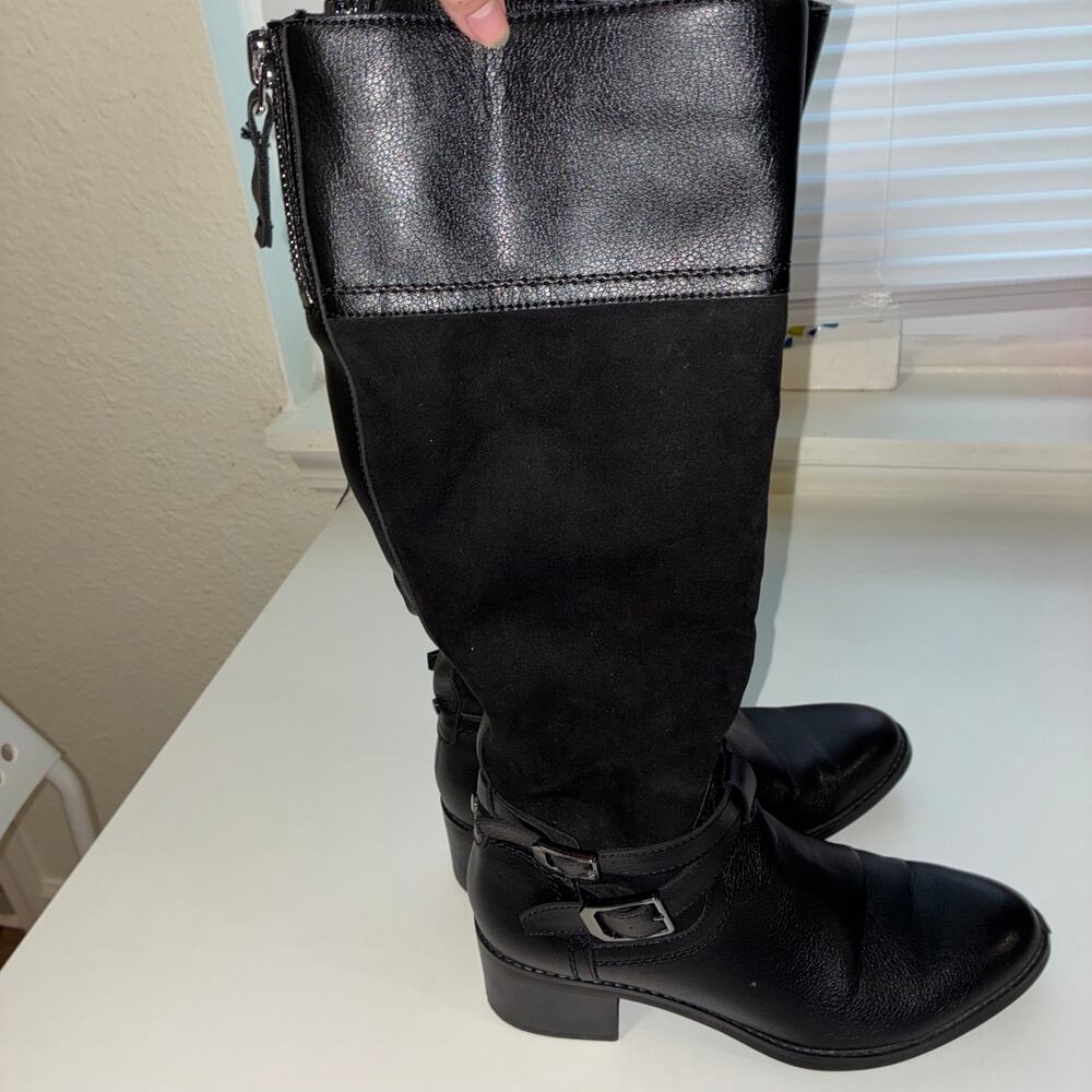 Lapis Black Equestrian Leather Knee Riding Boots